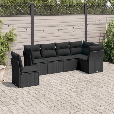 6-delige Loungeset met kussens poly rattan zwart - thumbnail