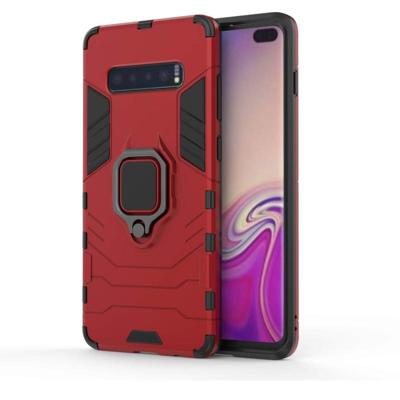 PC + TPU schokbestendige beschermhoes voor Samsung Galaxy S10 Plus met magnetische Ring Holder(Red)