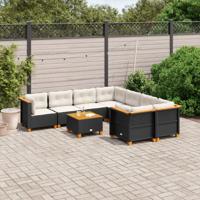 9-delige Loungeset met kussens poly rattan zwart - thumbnail