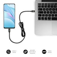 SUBBLIM Optimus, USB-C naar USB-C kabel, 60 W, 1 m, zwart, gevlochten nylon - thumbnail