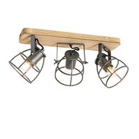 QAZQA Industriële spot donkergrijs met hout verstelbaar 3-lichts - - thumbnail