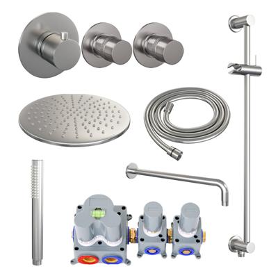 Brauer Brushed Edition Thermostatische Regendoucheset Inbouw - Hoofddouche 30 cm - Gebogen Wandarm - Handdouche Staaf - Doucheslang - Geintegreerde Glijstang - Rvs