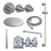 Inbouw Regendouche Set Brauer Brushed Edition Gebogen Wanduitloop Ronde Hoofddouche 30 cm Met Twee Stopkranen en Glijstang RVS Look Brauer - thumbnail