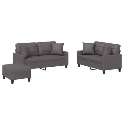 3-delige Loungeset met kussens kunstleer grijs - thumbnail