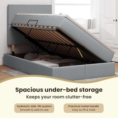 Opbergbed met LED met matras Lichtgrijs 120 x 190 cm Polyester