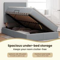 Opbergbed met LED met matras Lichtgrijs 120 x 190 cm Polyester - thumbnail