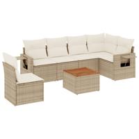 7-delige Loungeset met kussens poly rattan beige - thumbnail