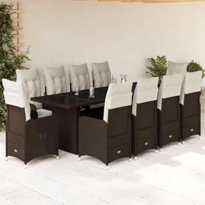 11-delige Bistroset met kussens poly rattan bruin