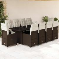 11-delige Bistroset met kussens poly rattan bruin - thumbnail