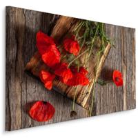 Schilderij - Wilde klaprozen op hout (print op canvas), premium print - thumbnail