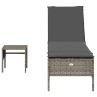 Ligbed met tafel en kussen poly rattan grijs - thumbnail
