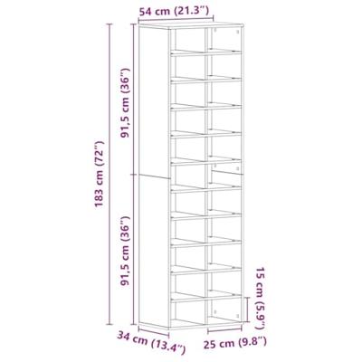 Schoenenkast 54x34x183 cm spaanplaat oud hout