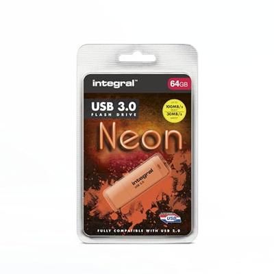 Integral Neon USB 3.0 stick, 64 GB, oranje Integral Neon USB 3.0 stick, 64 GB, oranje