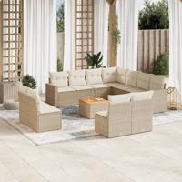 12-delige Loungeset met kussens poly rattan beige - thumbnail
