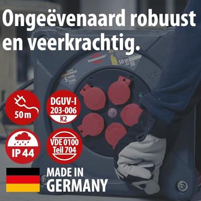 Brennenstuhl Professional Bouwplaats kabelhaspel | KA 5100 5 | IP44 | 50m | H07RN-F 3G1.5 - 9201500110 Brennenstuhl Professional Bouwplaats kabelhaspel | KA 5100 5 | IP44 | 50m | H07RN-F 3G1.5 - 9201500110