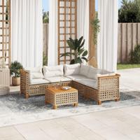 6-delige Loungeset met kussens poly rattan beige - thumbnail