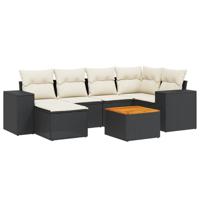 7-delige Loungeset met kussens poly rattan zwart - thumbnail