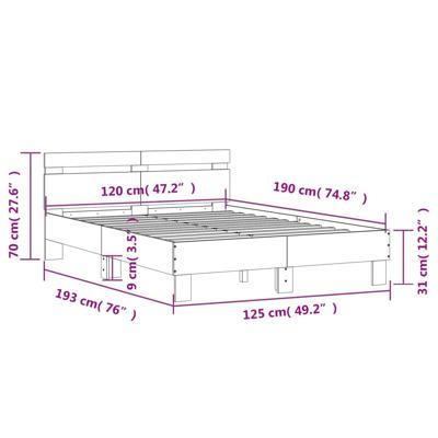 Bedframe met hoofdbord bewerkt hout wit 140x190 cm
