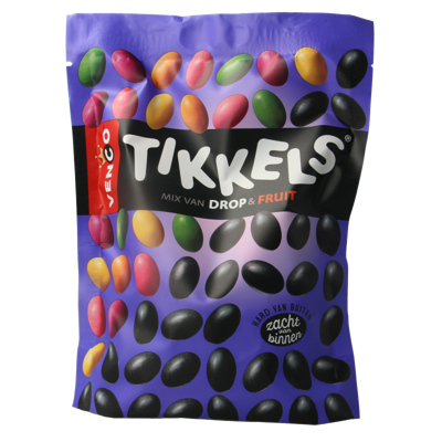 Venco Tikkels drop & fruit 235 Gram Venco Tikkels drop & fruit 235 Gram