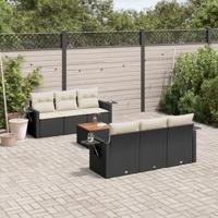 7-delige Loungeset met kussens poly rattan zwart - thumbnail