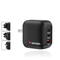 Verbatim Mini GaN Charger Reislader 70 W 1x USB-A, 2x USB-C USB PD 3.0, QC 3.0, QC 4+ Zwart Snellader, GaN, Met adapter voor Europa, Met adapter voor Verenigd - thumbnail