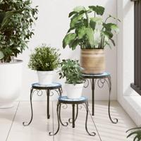 VidaXL Plantenstandaards 3 st keramiek blauw en wit - thumbnail