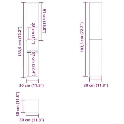 Badkamerkast 30x30x183,5 cm bewerkt hout oud houtkleurig