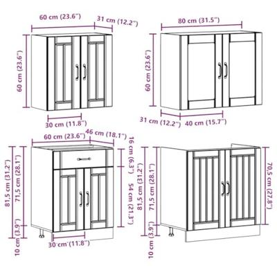 4-delige Keukenkastenset Lucca bewerkt hout sonoma eikenkleur