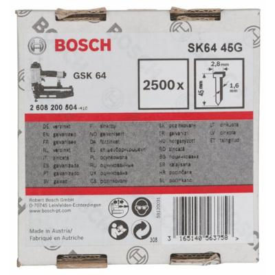 Bosch Accessories 2608200504 Nagel met verzonken kop SK64 Afmeting, lengte 45 mm 2500 stuk(s) Bosch Accessories 2608200504 Nagel met verzonken kop SK64 Afmeting, lengte 45 mm 2500 stuk(s)