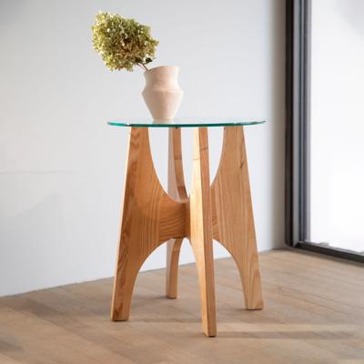 Zuiver Ronde Bijzettafel 'Kobe' Essenhout en glas, 45cm