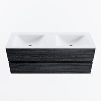 MONDIAZ VICA 130cm badmeubel onderkast Antracite 2 lades. Wastafel CLOUD dubbel zonder kraangat, kleur Talc. - thumbnail