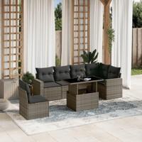 7-delige Loungeset met kussens poly rattan grijs - thumbnail