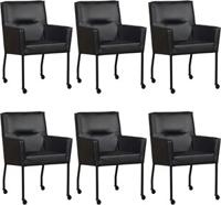 Set van 6 Zwarte leren moderne eetkamerstoelen Lucky - Granada leer Black (zwart leer) - thumbnail