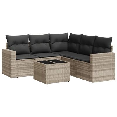 6-delige Loungeset met kussens poly rattan lichtgrijs