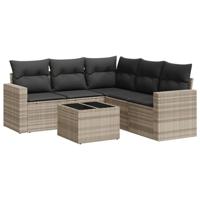 6-delige Loungeset met kussens poly rattan lichtgrijs - thumbnail