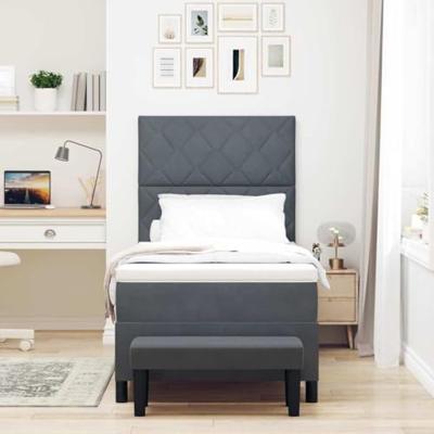 Boxspring Bed met Matras & Bank Donkergrijs 100x200 cm Fluweel