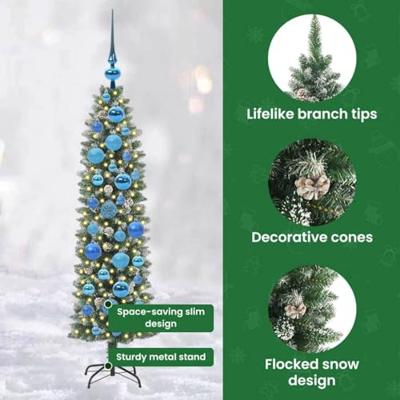 VidaXL Kunstmatige slanke kerstboom met 150 led groen en wit 120 cm