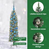 VidaXL Kunstmatige slanke kerstboom met 150 led groen en wit 120 cm - thumbnail