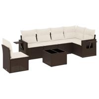 7-delige Loungeset met kussens poly rattan bruin - thumbnail