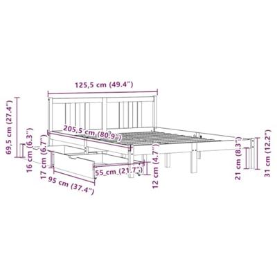 Bedframe zonder matras massief grenenhout 120x200 cm