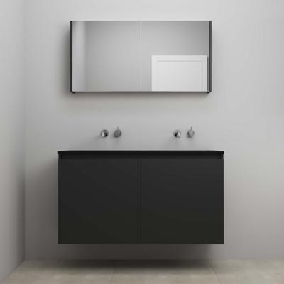On-Line Badkamermeubelset - 120 cm - Voorgemonteerd - Greeploze Ladestructuur - Acryl Wastafel - zonder Kraangat - Spiegelkast - Mat Zwart - V01