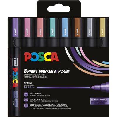 Uni POSCA paintmarker PC-5M, 1,8 - 2,5 mm, etui van 8 stuks in metallic kleuren Uni POSCA paintmarker PC-5M, 1,8 - 2,5 mm, etui van 8 stuks in metallic kleuren