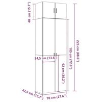 Opbergkast 70x42,5x225 cm bewerkt hout wit - thumbnail