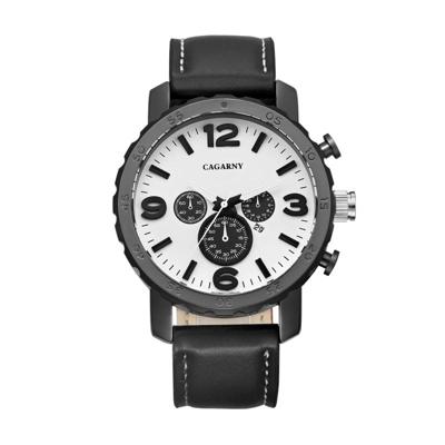 CAGARNY 6845 Fashion Dual Quartz beweging polshorloge met lederen Band (zwarte Band wit venster)