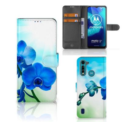 Motorola G8 Power Lite Hoesje Orchidee Blauw - Cadeau voor je Moeder Motorola G8 Power Lite Hoesje Orchidee Blauw - Cadeau voor je Moeder