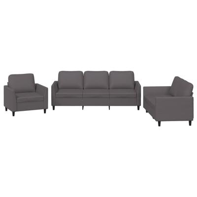 3-delige Loungeset met kussens kunstleer grijs