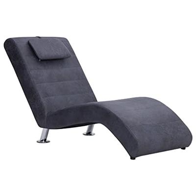 VidaXL Chaise longue met kussen kunstsuède grijs VidaXL Chaise longue met kussen kunstsuède grijs