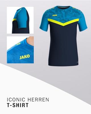 JAKO 6124 T-Shirt Iconic - Marine Jako-Blauw/Fluogeel - 3XL