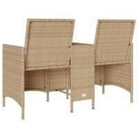 Tuinbank 2-zits met tafel en kussens poly rattan beige - thumbnail