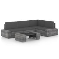 5-delige Loungeset met kussens poly rattan grijs - thumbnail